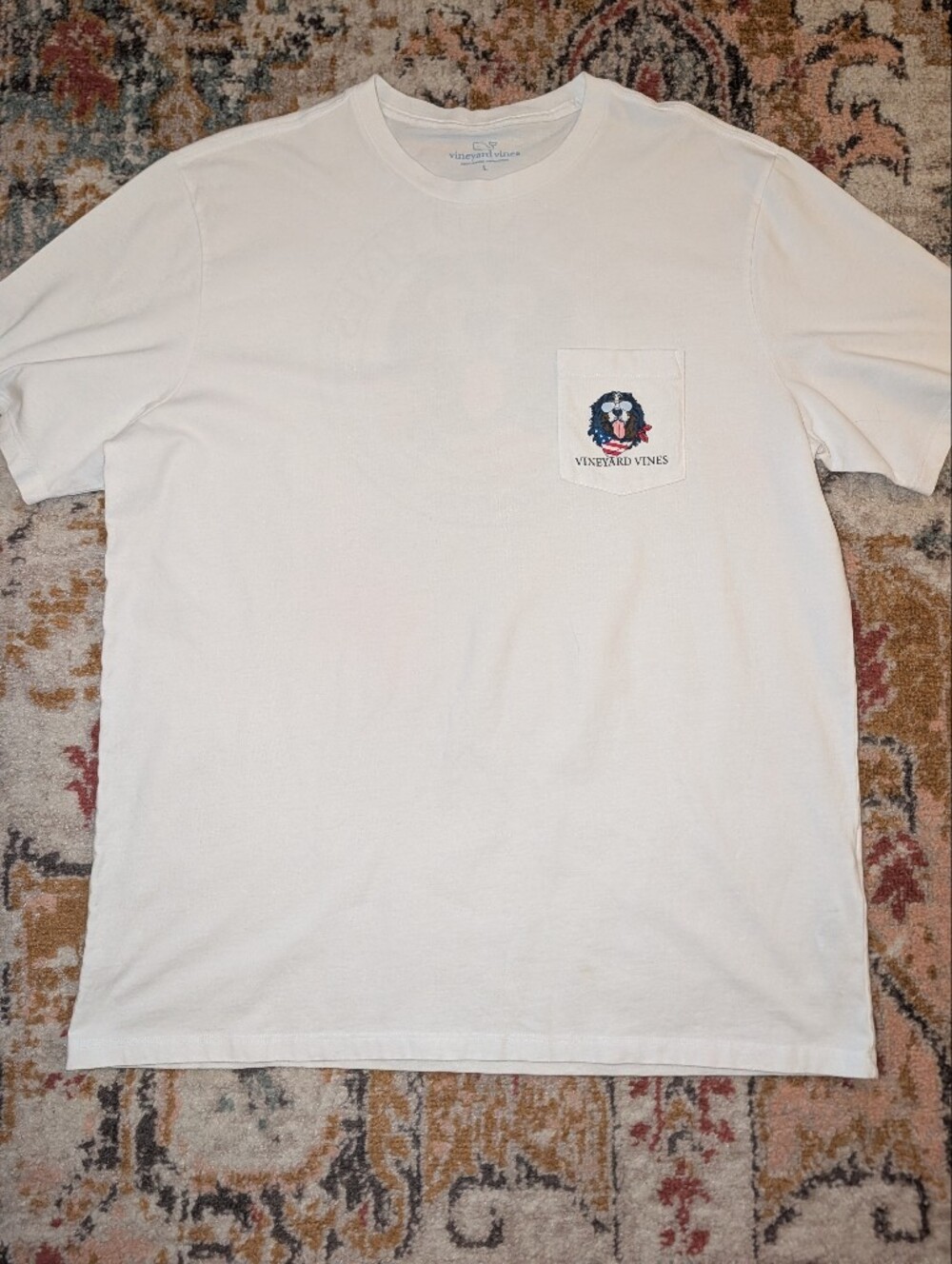 Vineyard Vines Mens L Short-Sleeve Pocket Tee Nautical Crest Red White Blue Dog